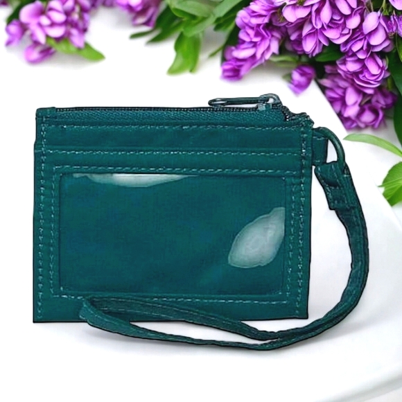 Victoria's Secret PINK New Card Case Keychain Wallet with Zipper, Hunter Green - Picture 2 of 10